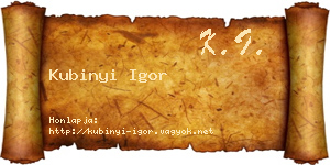 Kubinyi Igor névjegykártya
